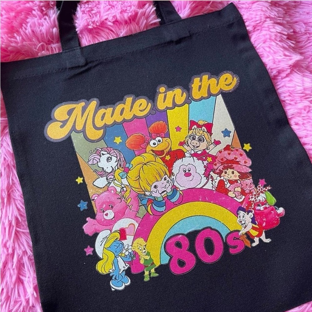 handmade 80s retro vintage character tote bag